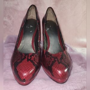 Nine West Red and Black Snakeskin Heels